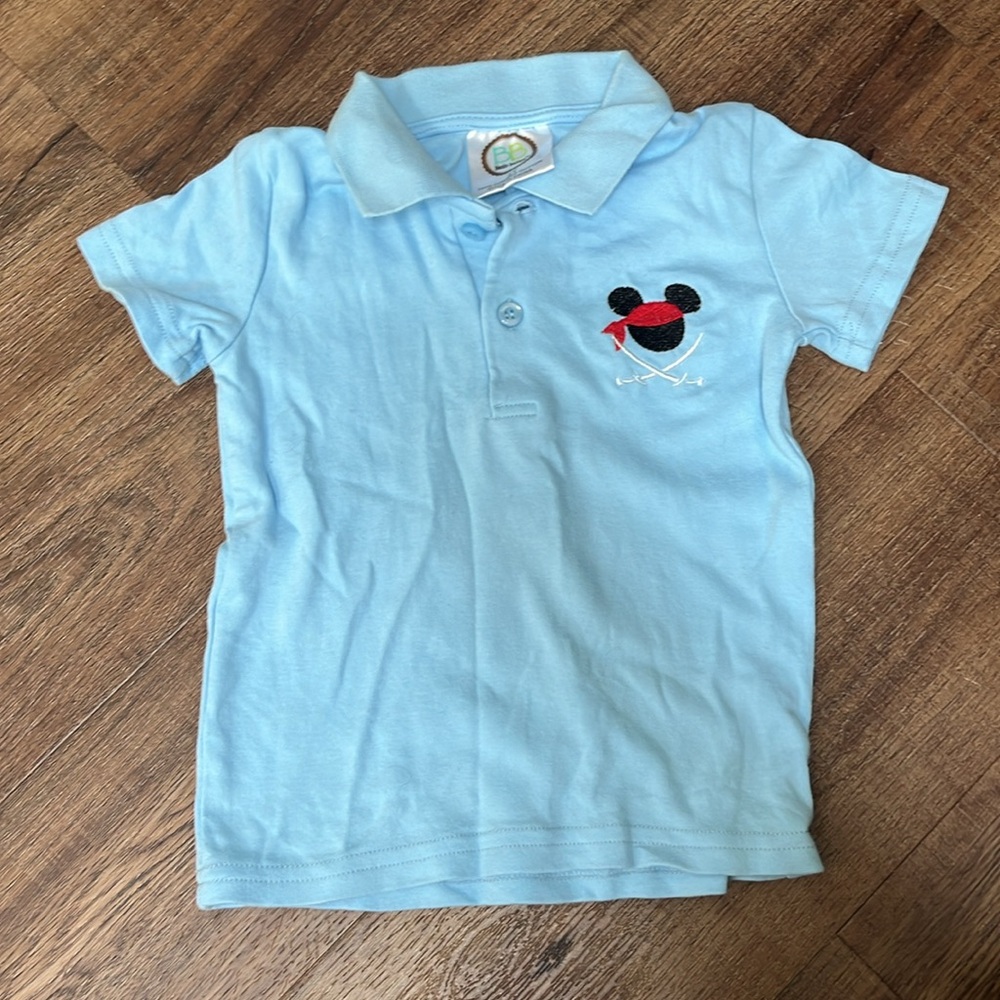 EUC Mickey Pirate Collared embroidered Shirt Disney Cruise Outfit